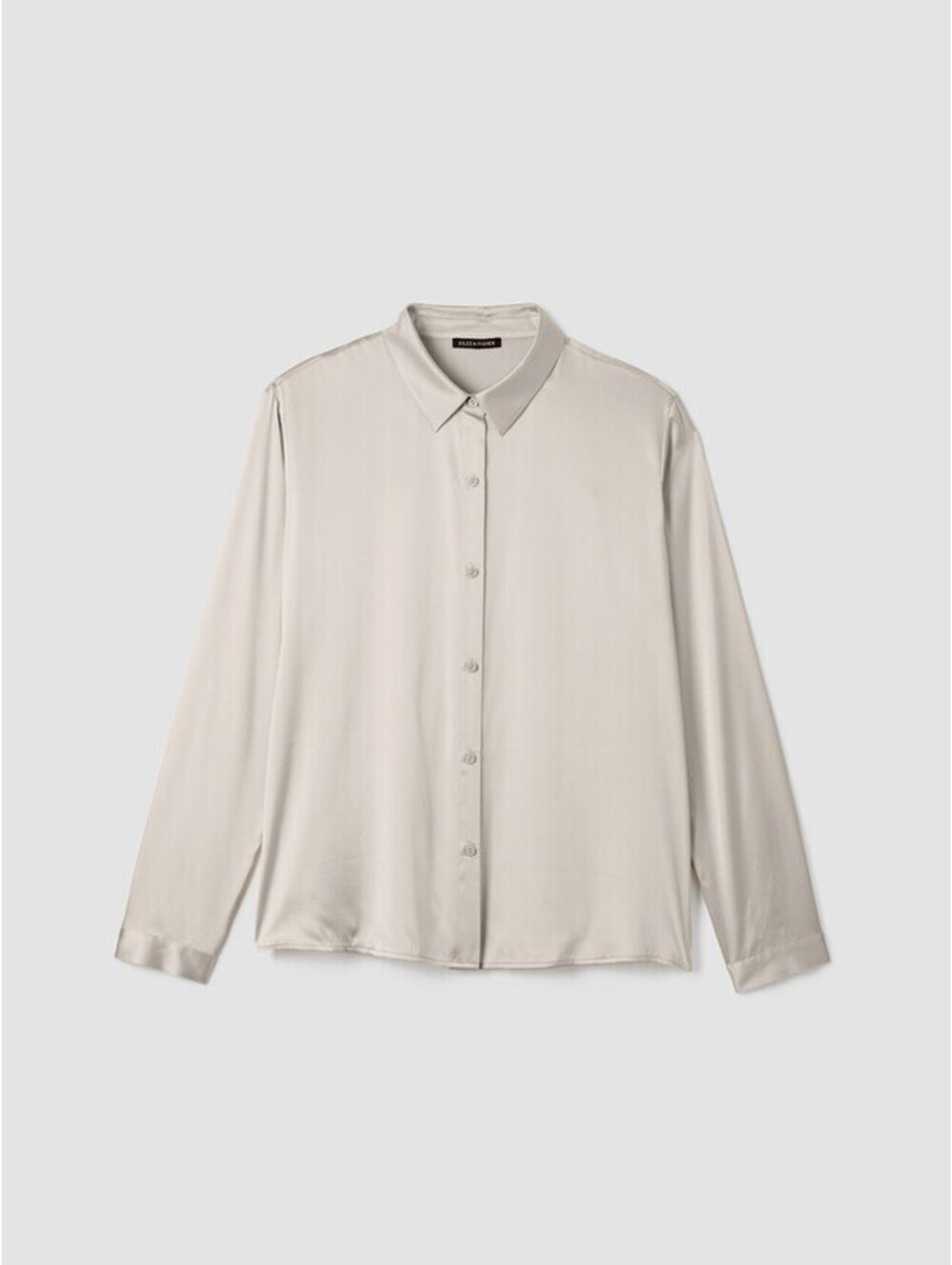 EILEEN FISHER WOMENS VINTAGE STRETCH-SILK SATIN SHIRT IN MUSHROOM-LARGE